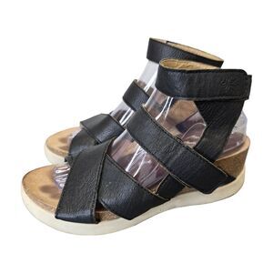 Fly London Women's Wedgefly Black Leather Platform Sandals EU 39